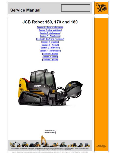 JCB Skid Steer Robot 160, 170, 180 Service Manual 